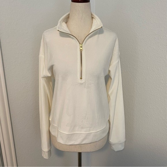 NWOT  Avia Velour Ivory White 1/4 Zip Cropped Pullover Jacket Size XS Oversize - Picture 1 of 9
